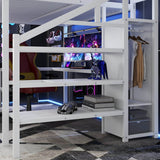 Queen Metal Loft Bed With Wardrobe Desk USB And LED Light - Serenova - Omega Lifestyles