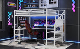 Queen Metal Loft Bed With Wardrobe Desk USB And LED Light - Serenova - Omega Lifestyles