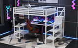 Queen Metal Loft Bed With Wardrobe Desk USB And LED Light - Serenova - Omega Lifestyles