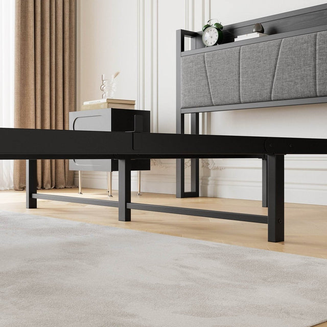 Queen Metal Wood Storage Bed Frame With Charging Station - Omega Lifestyles