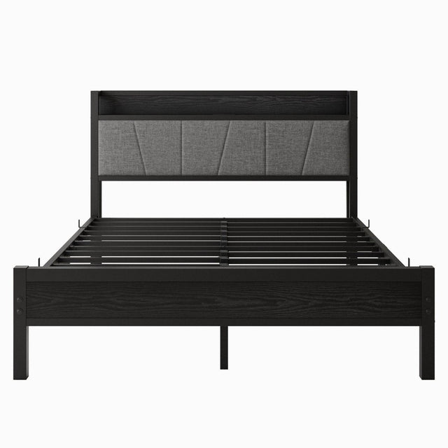 Queen Metal Wood Storage Bed Frame With Charging Station - Omega Lifestyles