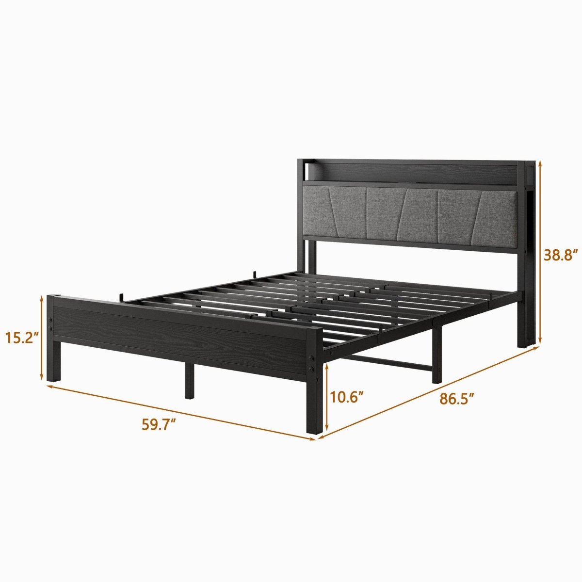Queen Metal Wood Storage Bed Frame With Charging Station - Serenova - Omega Lifestyles