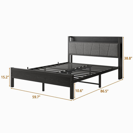 Queen Metal Wood Storage Bed Frame With Charging Station - Serenova - Omega Lifestyles