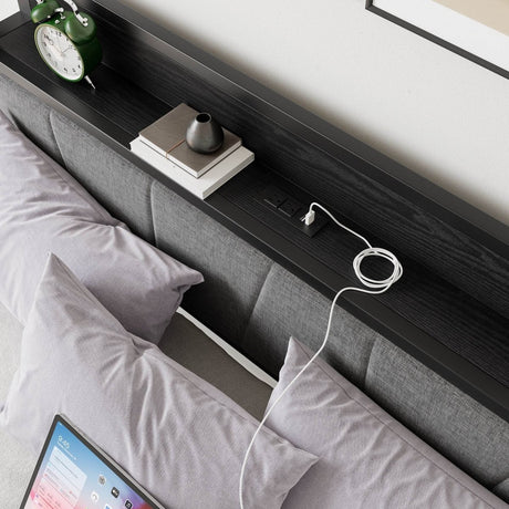 Queen Metal Wood Storage Bed Frame With Charging Station - Serenova - Omega Lifestyles