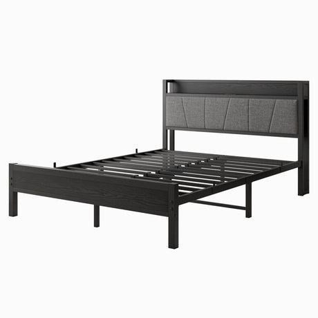 Queen Metal Wood Storage Bed Frame With Charging Station - Serenova - Omega Lifestyles