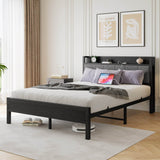 Queen Metal Wood Storage Bed Frame With Charging Station - Serenova - Omega Lifestyles