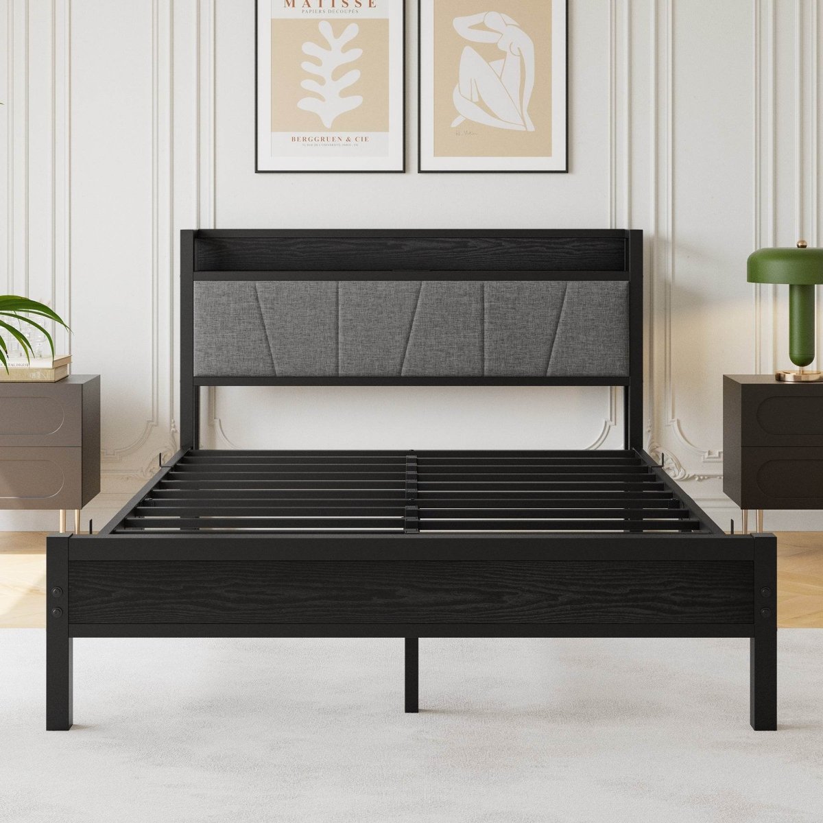 Queen Metal Wood Storage Bed Frame With Charging Station - Serenova - Omega Lifestyles