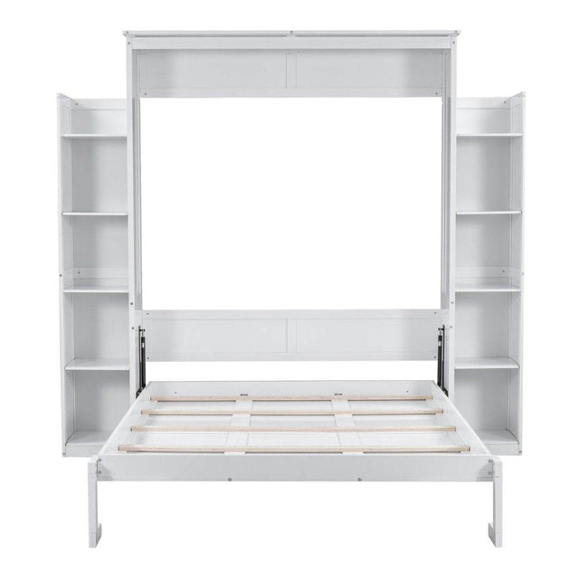 Queen Murphy Wall Bed With Shelves And LED Lights - Omega Lifestyles