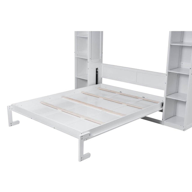 Queen Murphy Wall Bed With Shelves And LED Lights - Omega Lifestyles