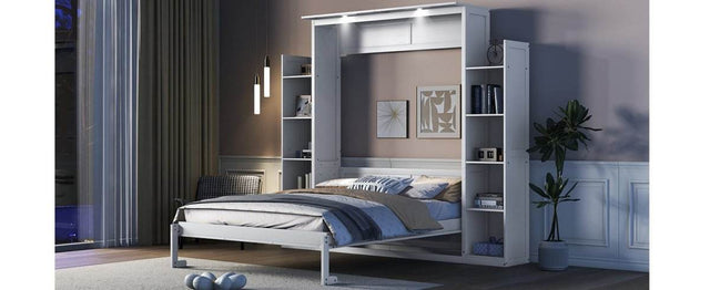 Queen Murphy Wall Bed With Shelves And LED Lights - Omega Lifestyles