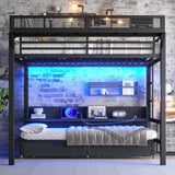 Queen Over Queen Metal Bunk Bed With Storage Drawers And LED Lights - Serenova - Omega Lifestyles