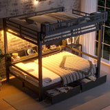 Queen Over Queen Metal Bunk Bed With Storage Drawers And LED Lights - Serenova - Omega Lifestyles