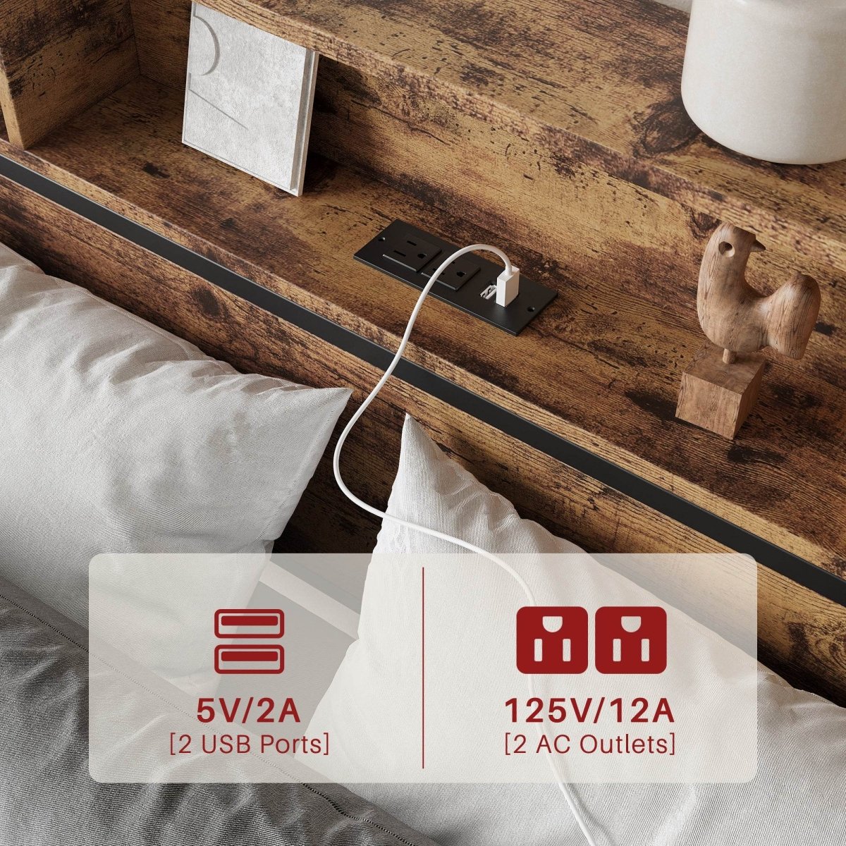 Queen Storage Bed Frame With Headboard Charging Station - Serenova - Omega Lifestyles