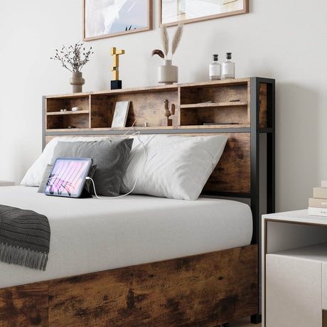 Queen Storage Bed Frame With Headboard Charging Station - Serenova - Omega Lifestyles