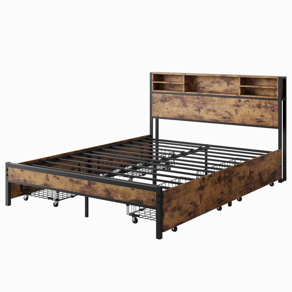 Queen Storage Bed Frame With Headboard Charging Station - Serenova - Omega Lifestyles