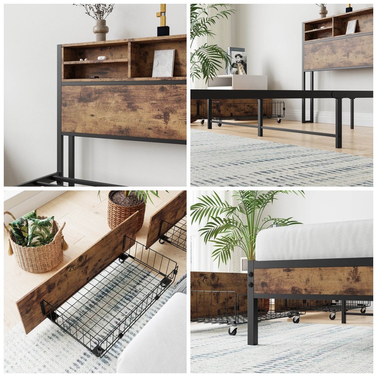 Queen Storage Bed Frame With Headboard Charging Station - Serenova - Omega Lifestyles