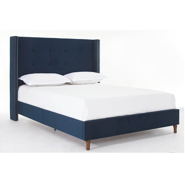 Queen Upholstered Blue Velvet Bed Frame With Tufted Headboard - Omega Lifestyles