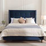 Queen Upholstered Blue Velvet Bed Frame With Tufted Headboard - Serenova - Omega Lifestyles
