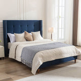Queen Upholstered Blue Velvet Bed Frame With Tufted Headboard - Serenova - Omega Lifestyles