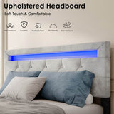 Queen Upholstered Velvet Platform Storage Bed Frame With LED - Serenova - Omega Lifestyles