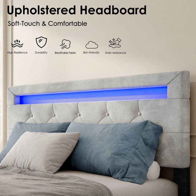 Queen Upholstered Velvet Platform Storage Bed Frame With LED - Omega Lifestyles