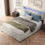 Queen Upholstered Velvet Platform Storage Bed Frame With LED - Serenova - Omega Lifestyles