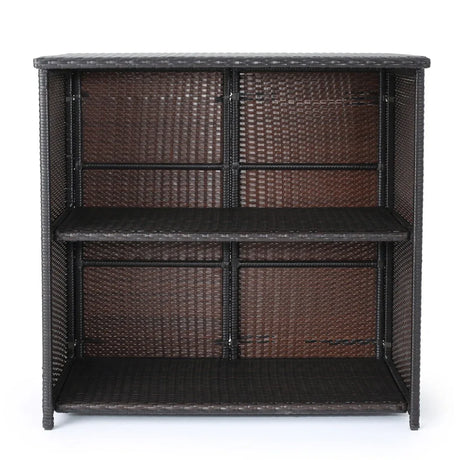 Rattan Brown Multi Bar Island With Stools and Storage - Omega Lifestyles