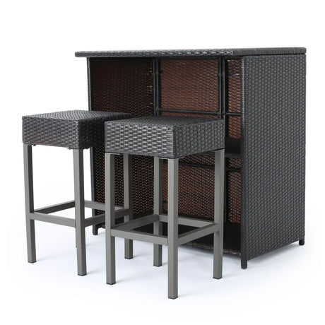 Rattan Brown Multi Bar Island With Stools and Storage - Omega Lifestyles