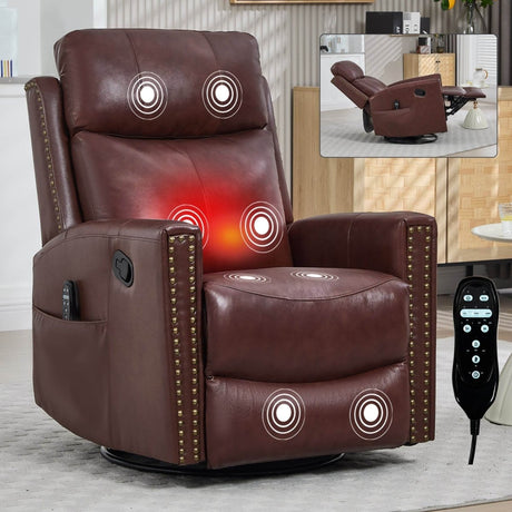Red Genuine Leather Heated Massage Manual Recliner Chair - Serenova - Omega Lifestyles
