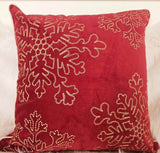 Red Velvet Holiday Throw Pillow With Gold Snowflake Embroidery - Serenova - Omega Lifestyles