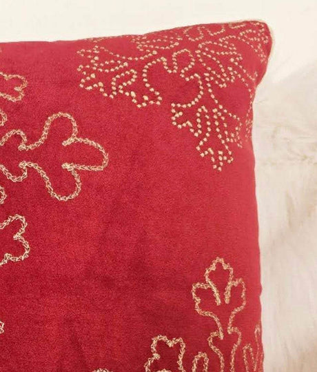 Red Velvet Holiday Throw Pillow With Gold Snowflake Embroidery - Serenova - Omega Lifestyles