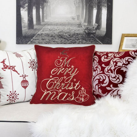 Red Velvet Merry Christmas Embroidered Throw Pillow 20x20 - Serenova - Omega Lifestyles
