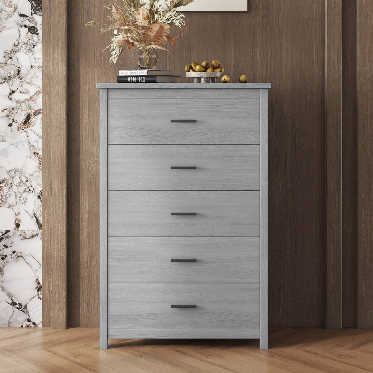 Retro American Country Style 5-Drawer Wooden Dresser - Omega Lifestyles