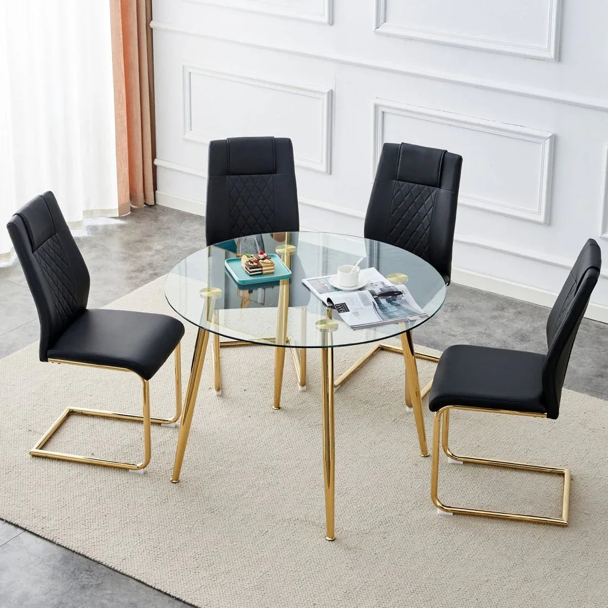 Round Glass Top Dining Table With 4 Chairs Set - Omega Lifestyles