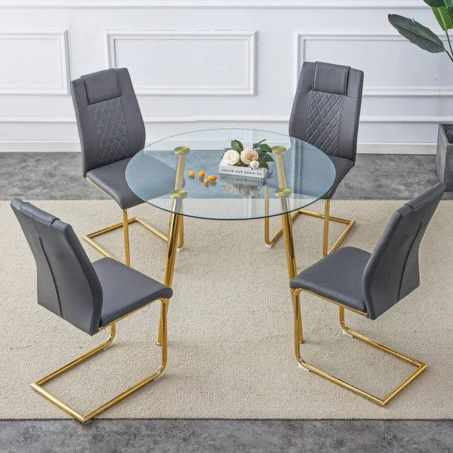 Round Glass Top Metal Dining Table With Chairs Set - Omega Lifestyles