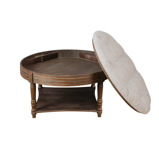 Round Tufted Storage Ottoman Coffee Table With Waterproof Top - Omega Lifestyles