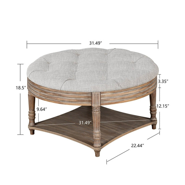 Round Tufted Storage Ottoman Coffee Table With Waterproof Top - Omega Lifestyles