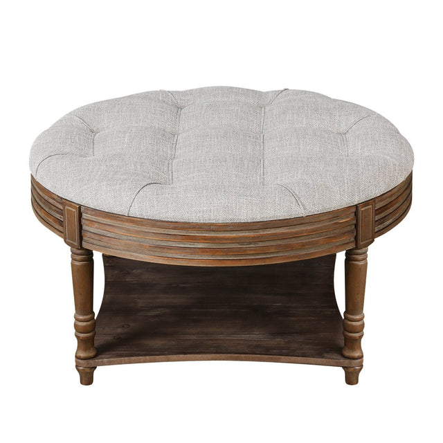 Round Tufted Storage Ottoman Coffee Table With Waterproof Top - Omega Lifestyles