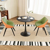 Round Tulip Dining Table With 2 Cushioned PU Chairs Set - Omega Lifestyles