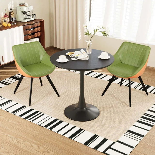 Round Tulip Dining Table With 2 Cushioned PU Chairs Set - Omega Lifestyles
