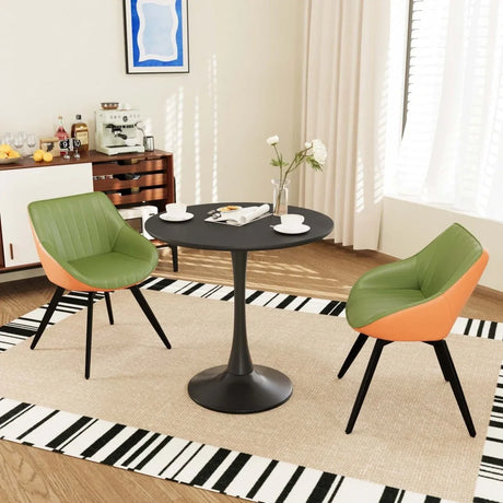 Round Tulip Dining Table With 2 Cushioned PU Chairs Set - Omega Lifestyles