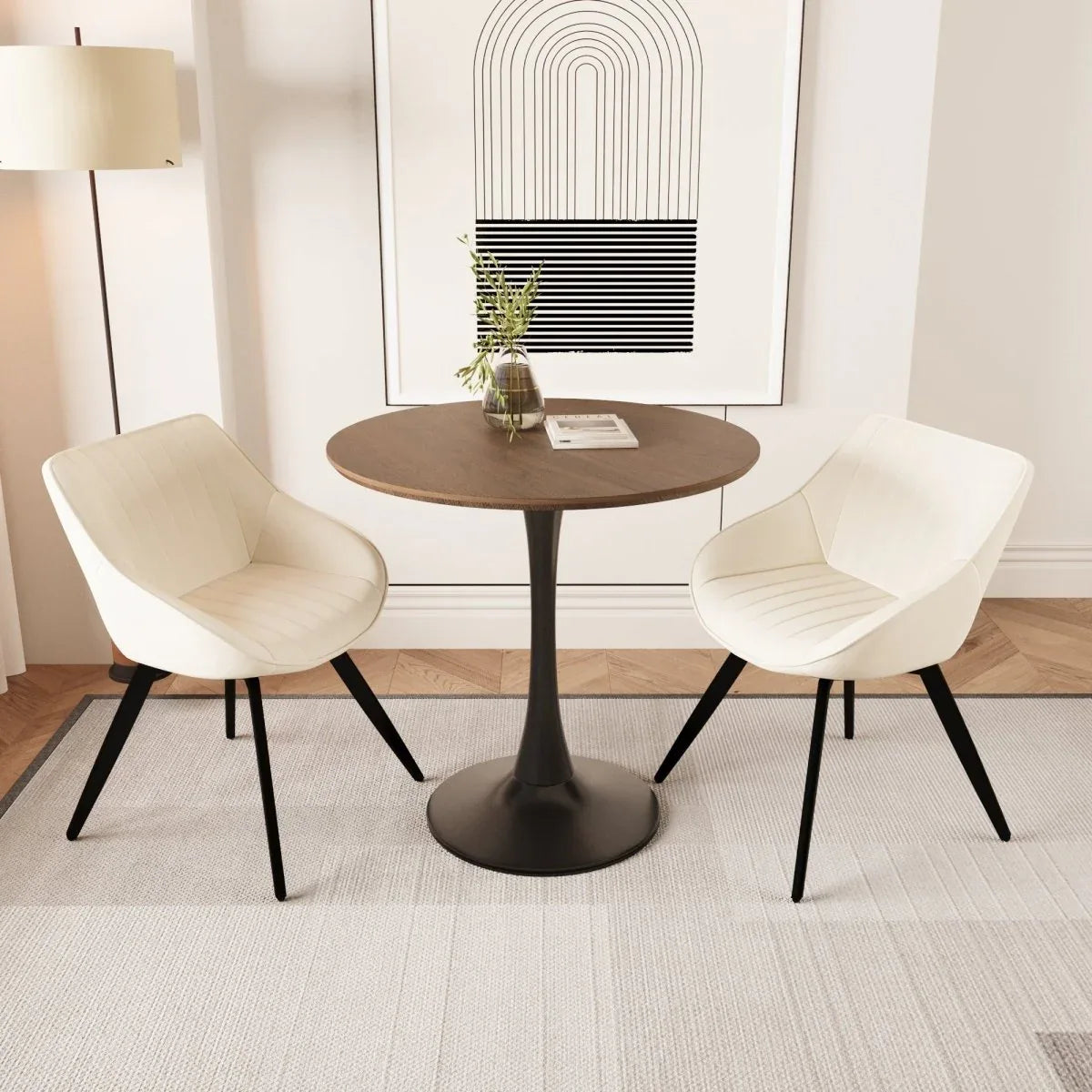 Round Tulip MDF Dining Table Set With 2 PU Chairs - Omega Lifestyles