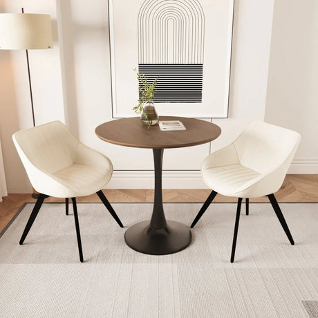 Round Tulip MDF Dining Table Set With 2 PU Chairs - Omega Lifestyles