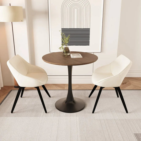 Round Tulip MDF Dining Table Set With 2 PU Chairs - Omega Lifestyles