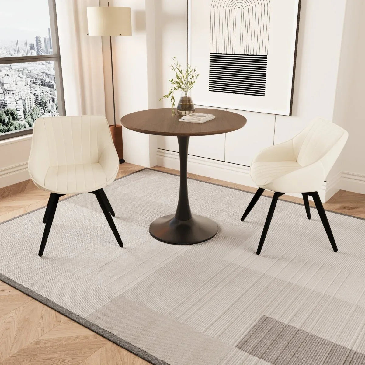 Round Tulip MDF Dining Table Set With 2 PU Chairs - Omega Lifestyles