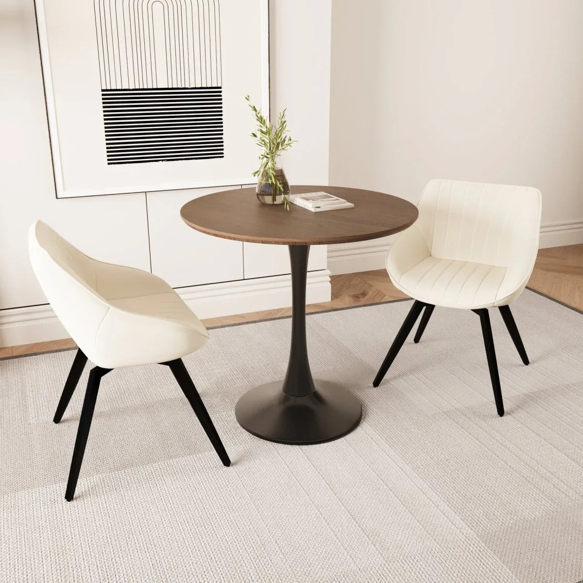 Round Tulip MDF Dining Table Set With 2 PU Chairs - Omega Lifestyles