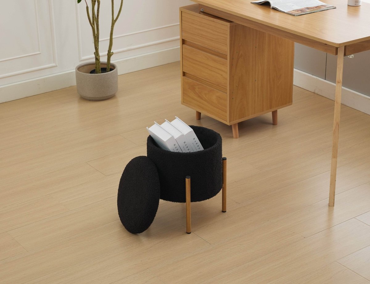 Round Upholstered Storage Ottoman With Removable Lid - Omega Lifestyles