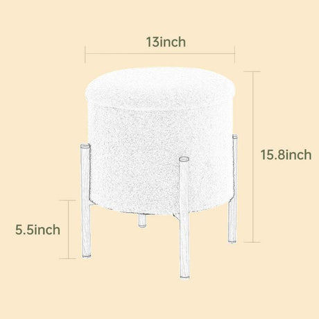 Round Upholstered Storage Ottoman With Removable Lid - Omega Lifestyles