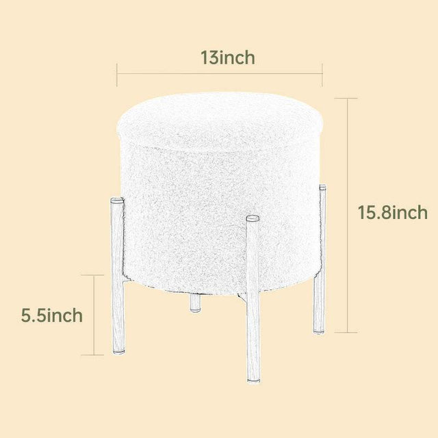 Round Upholstered Storage Ottoman With Removable Lid - Omega Lifestyles