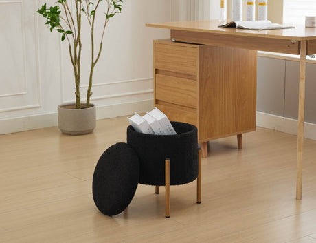 Round Upholstered Storage Ottoman With Removable Lid - Omega Lifestyles